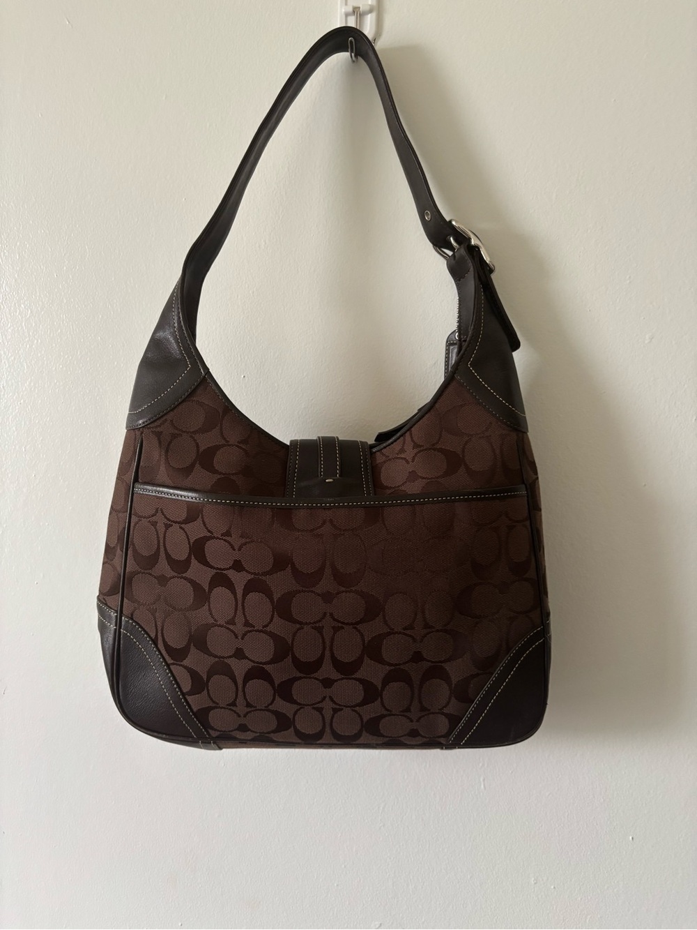 Coach Brown Signature Canvas Hobo with Dark Brown Leather Trim - Picture 10 of 13